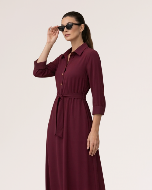 MAROON LINEN DRESS